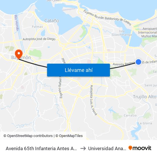 Avenida 65th Infanteria Antes Avenida Monte Carlos to Universidad Ana G. Méndez map
