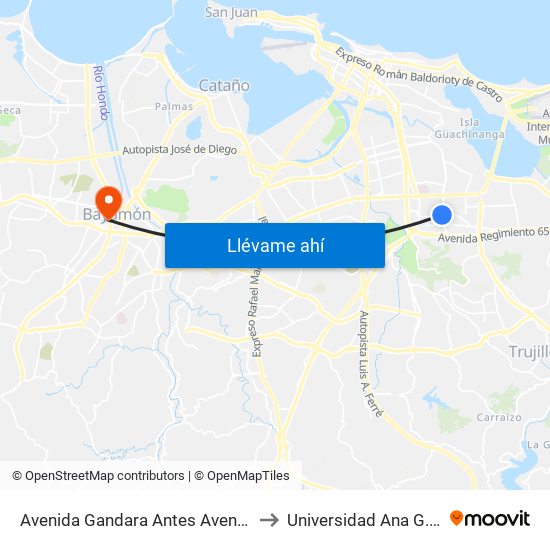 Avenida Gandara Antes Avenida Barbosa to Universidad Ana G. Méndez map