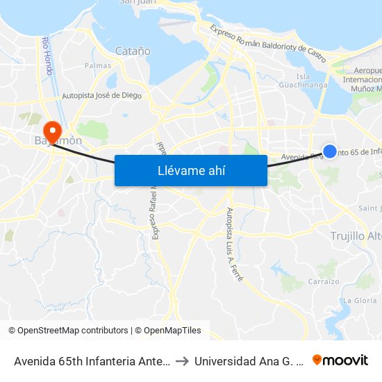 Avenida 65th Infanteria Antes Calle 7a to Universidad Ana G. Méndez map