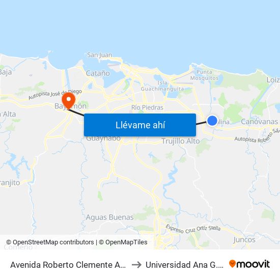 Avenida Roberto Clemente Antes Calle 4 to Universidad Ana G. Méndez map