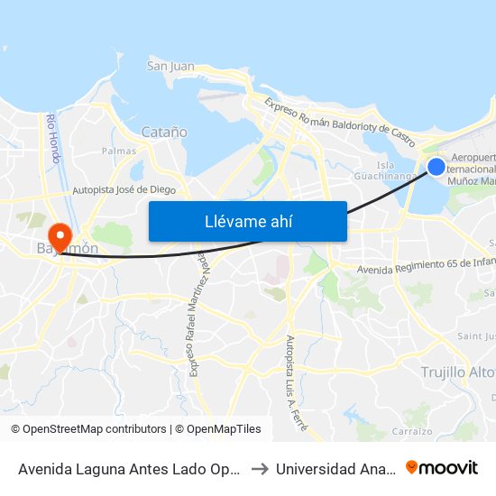 Avenida Laguna Antes Lado Opuesto Calle Acuario to Universidad Ana G. Méndez map