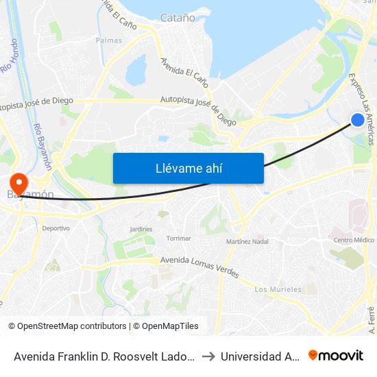 Avenida Franklin D. Roosvelt Lado Opuesto Calle Las America to Universidad Ana G. Méndez map