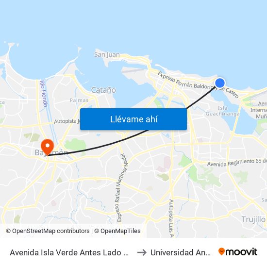 Avenida Isla Verde Antes Lado Opuesto Calle Jupiter to Universidad Ana G. Méndez map