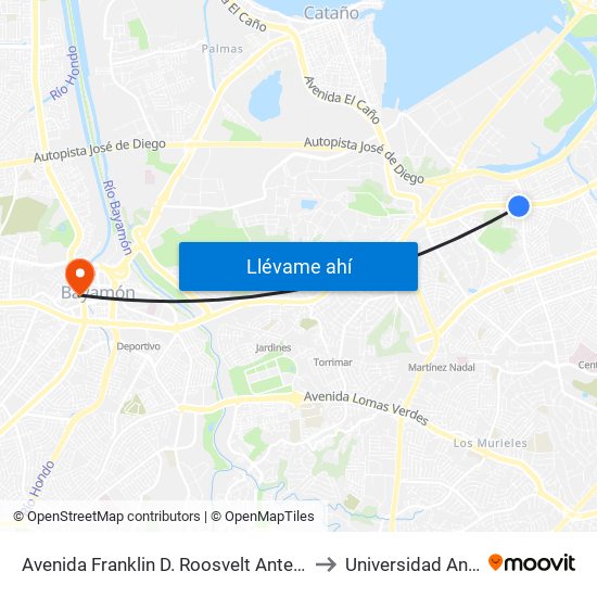 Avenida Franklin D. Roosvelt Antes Avenida Jose De Diego to Universidad Ana G. Méndez map