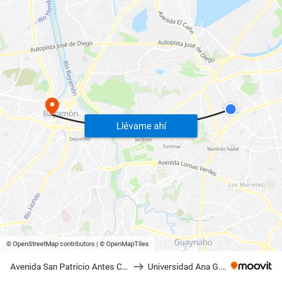 Avenida San Patricio Antes Calle Amarilis to Universidad Ana G. Méndez map