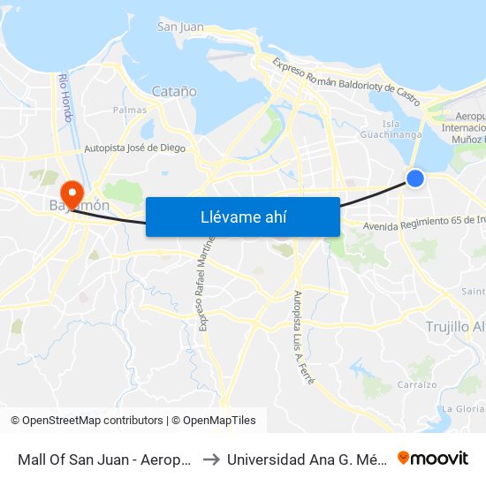 Mall Of San Juan - Aeropuerto to Universidad Ana G. Méndez map