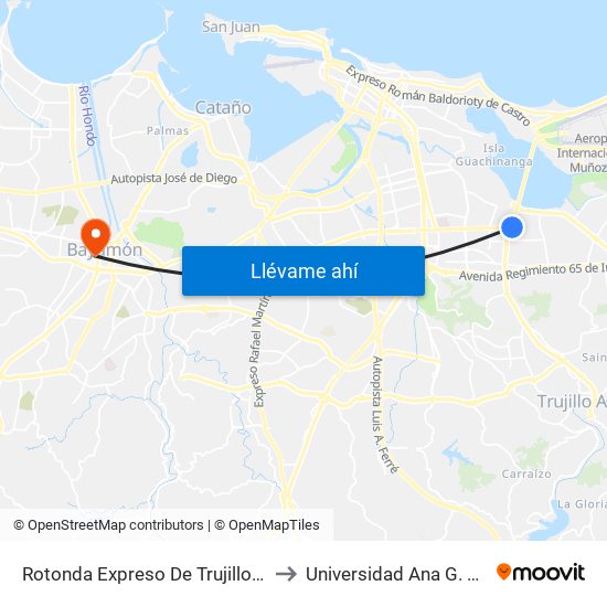Rotonda Expreso De Trujillo (Pr-181) to Universidad Ana G. Méndez map