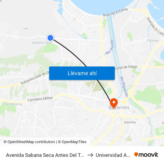 Avenida Sabana Seca Antes Del Terminal Vehiculos Publicos to Universidad Ana G. Méndez map