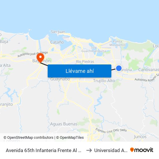 Avenida 65th Infanteria Frente Al Hospital Doctor Federico Trilla to Universidad Ana G. Méndez map