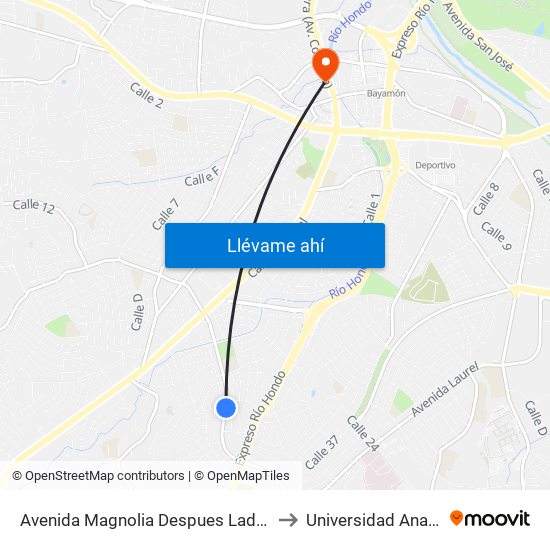 Avenida Magnolia Despues Lado Opuesto Calle 14 to Universidad Ana G. Méndez map