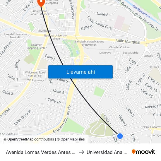 Avenida Lomas Verdes Antes Calle Almendra to Universidad Ana G. Méndez map