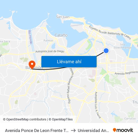 Avenida Ponce De Leon Frente Transicenter Roosvelt to Universidad Ana G. Méndez map