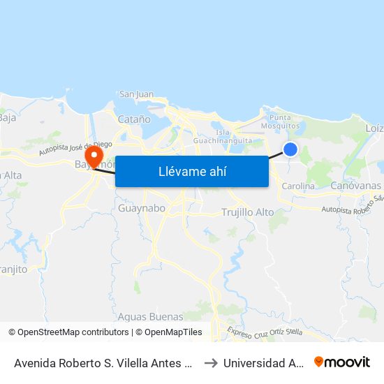 Avenida Roberto S. Vilella Antes Avenida Roberto Clemente to Universidad Ana G. Méndez map