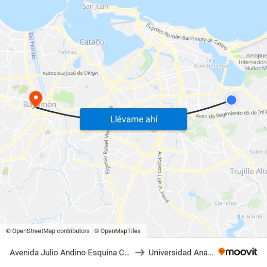 Avenida Julio Andino Esquina Calle Luis R. Miranda to Universidad Ana G. Méndez map