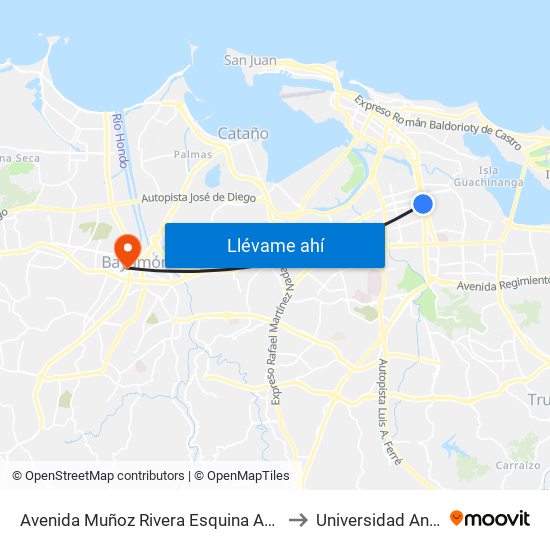 Avenida Muñoz Rivera Esquina Avenida Eleonor Roosvelt to Universidad Ana G. Méndez map