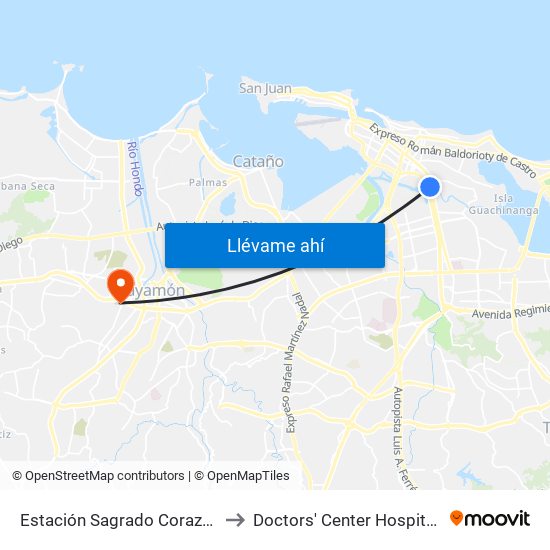 Estación Sagrado Corazón (Abordo) to Doctors' Center Hospital Bayamón map