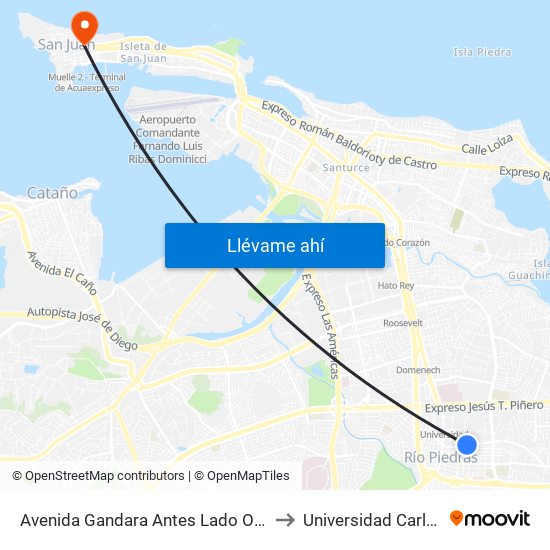 Avenida Gandara Antes Lado Opuesto Calle 2 to Universidad Carlos Albizu map