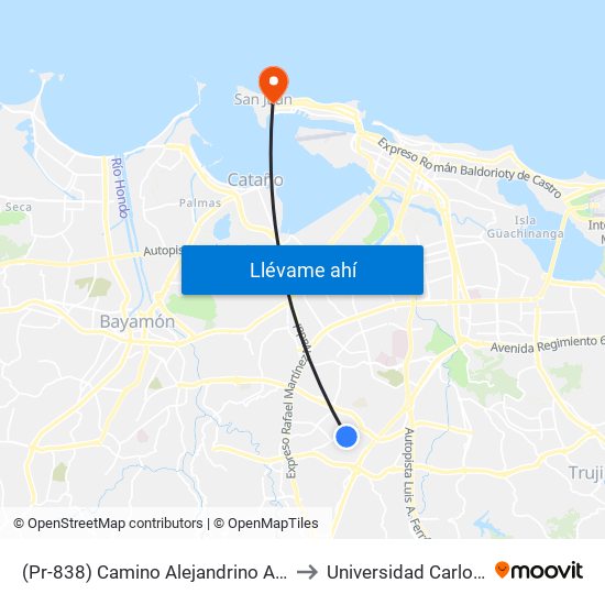 (Pr-838) Camino Alejandrino Antes Calle A to Universidad Carlos Albizu map
