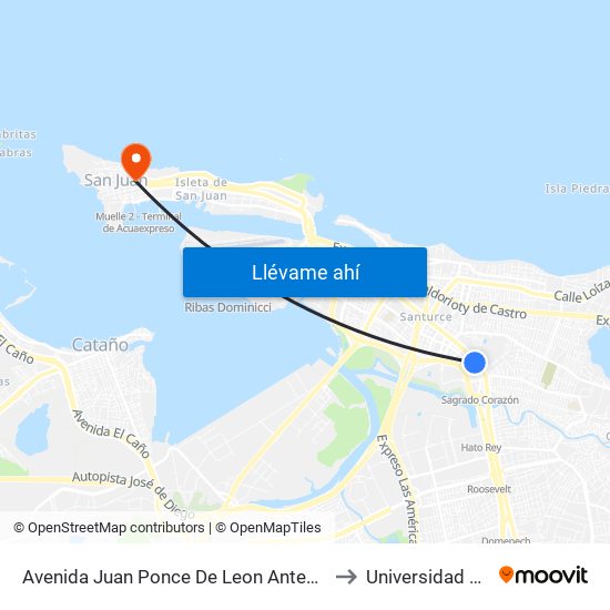 Avenida Juan Ponce De Leon  Antes Lado Opuesto Calle Bouret to Universidad Carlos Albizu map
