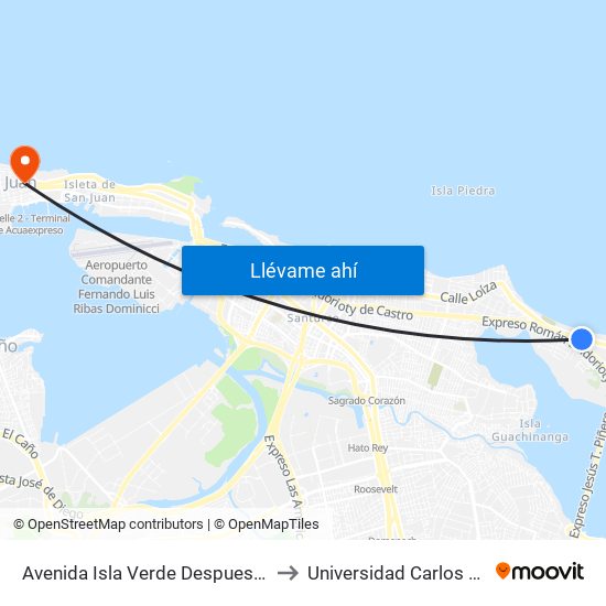 Avenida Isla Verde Despues Calle 6 to Universidad Carlos Albizu map