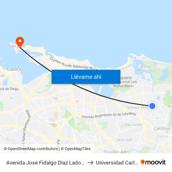 Avenida José Fidalgo Díaz Lado Opuesto Vía 21 to Universidad Carlos Albizu map