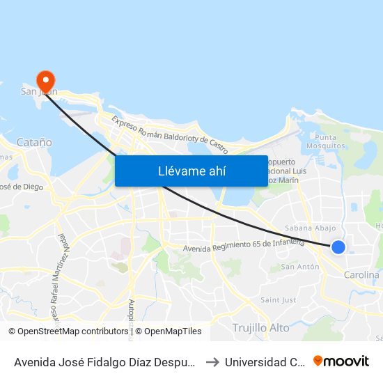 Avenida José Fidalgo Díaz Despues Lado Opuesto Vía 44 to Universidad Carlos Albizu map