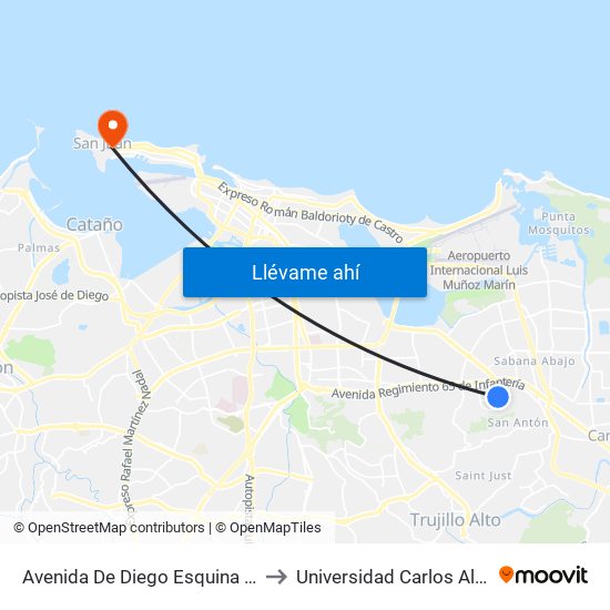 Avenida De Diego Esquina Pr-8 to Universidad Carlos Albizu map