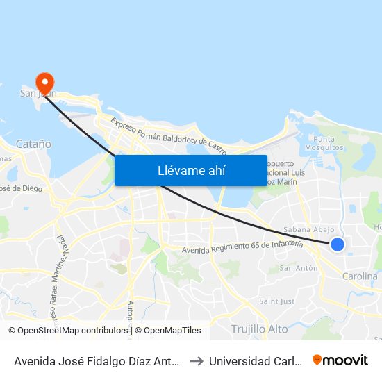 Avenida José Fidalgo Díaz Antes Calle Isabel to Universidad Carlos Albizu map