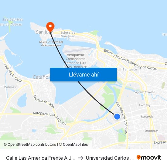 Calle Las America Frente A  Jc Penny to Universidad Carlos Albizu map