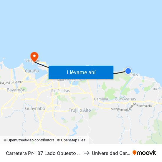 Carretera Pr-187 Lado Opuesto Sector Los Frailes to Universidad Carlos Albizu map