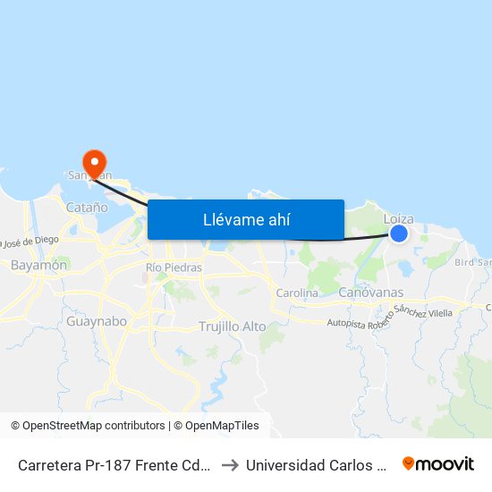 Carretera Pr-187 Frente Cdt Loiza to Universidad Carlos Albizu map