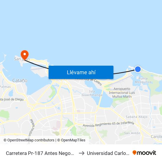 Carretera Pr-187 Antes Negocio Playa 79 to Universidad Carlos Albizu map