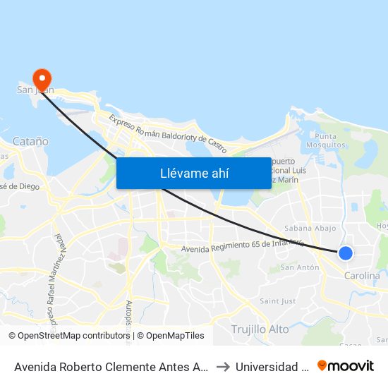 Avenida Roberto Clemente Antes Antes Avenida Sanchez Castaño to Universidad Carlos Albizu map