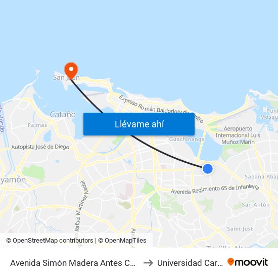 Avenida Simón Madera Antes Calle Felipe Gutiérre to Universidad Carlos Albizu map