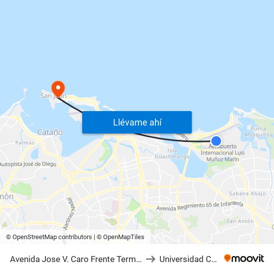 Avenida Jose V. Caro Frente Terminal American Airlines to Universidad Carlos Albizu map