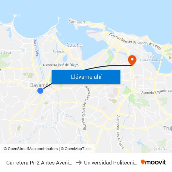 Carretera Pr-2 Antes Avenida Ramón Luis Rivera to Universidad Politécnica De Puerto Rico map