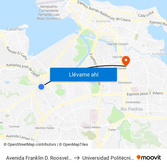 Avenida Franklin D. Roosvelt Salida Carretera Pr-2 to Universidad Politécnica De Puerto Rico map