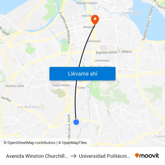 Avenida Winston Churchill Antes Calle Parana to Universidad Politécnica De Puerto Rico map