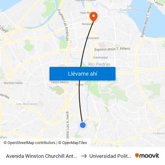 Avenida Winston Churchill Antes Lado Opuesto Calle José Zorrilla to Universidad Politécnica De Puerto Rico map