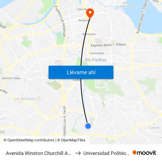 Avenida Winston Churchill Antes Calle Gustavo Becquer to Universidad Politécnica De Puerto Rico map