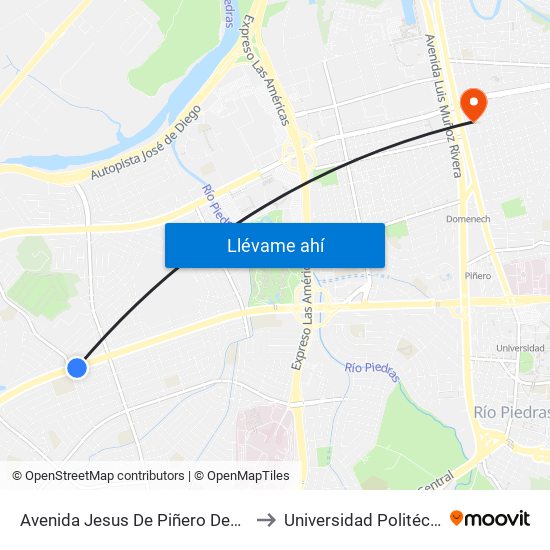 Avenida Jesus De Piñero Despues Calle Caparra Heights to Universidad Politécnica De Puerto Rico map