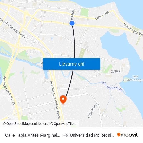 Calle Tapia Antes Marginal Baldorioty De Castro to Universidad Politécnica De Puerto Rico map