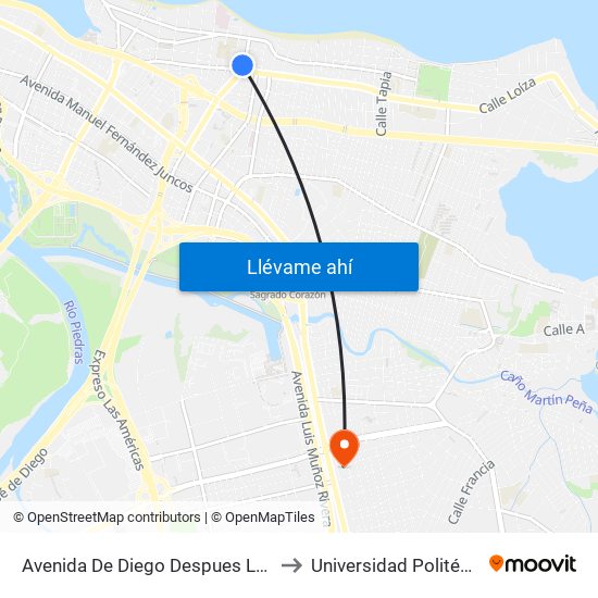 Avenida De Diego Despues Lado Opuesto Calle Las Maria to Universidad Politécnica De Puerto Rico map