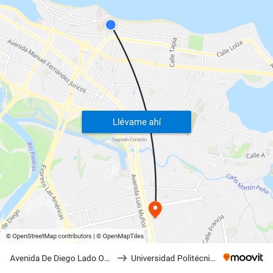 Avenida De Diego Lado Opuesto Calle Maribel to Universidad Politécnica De Puerto Rico map