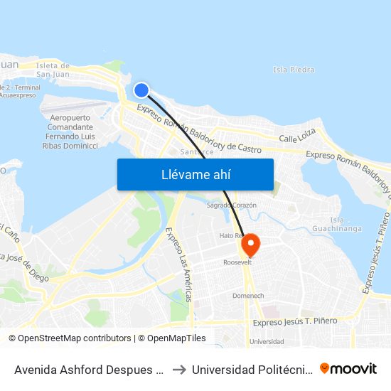 Avenida Ashford Despues Puente Los Hermanos to Universidad Politécnica De Puerto Rico map