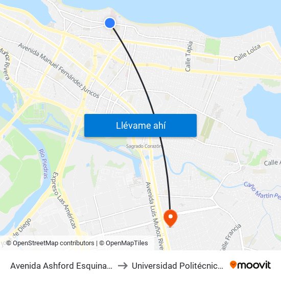 Avenida Ashford Esquina Calle Washington to Universidad Politécnica De Puerto Rico map