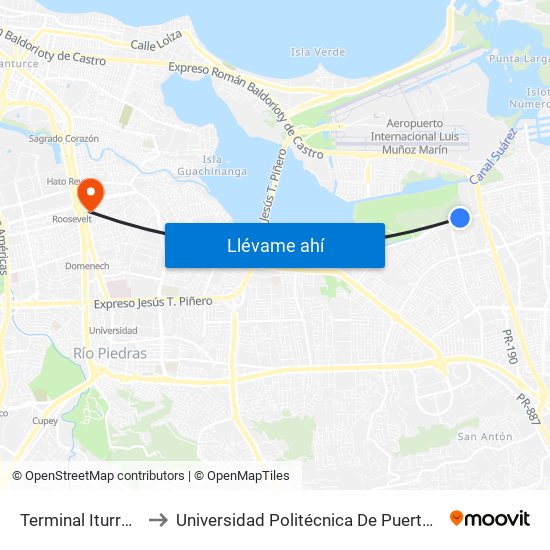 Terminal Iturregui to Universidad Politécnica De Puerto Rico map