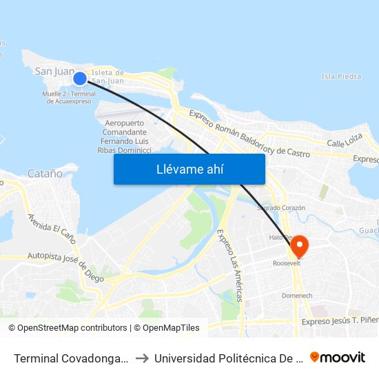 Terminal Covadonga San Juan to Universidad Politécnica De Puerto Rico map