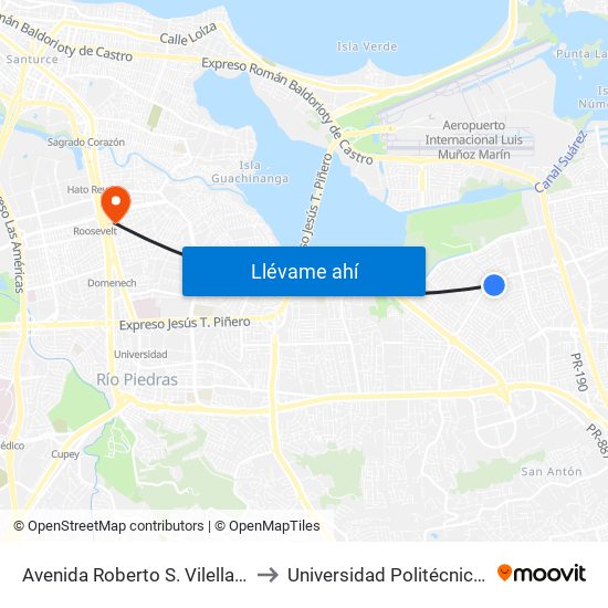 Avenida Roberto S. Vilella Esquina Calle 259 to Universidad Politécnica De Puerto Rico map
