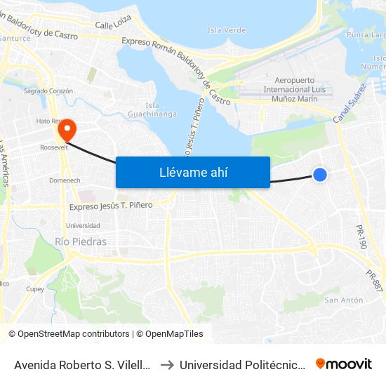 Avenida Roberto S. Vilella Antes Calle 258 to Universidad Politécnica De Puerto Rico map